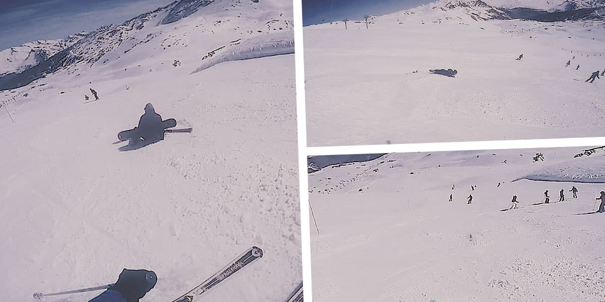 Rogue ski wipes out snowboarder